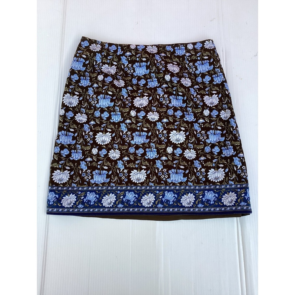 Talbots Floral A-Line Mini Skirt Brown Blue Cotton Blend Size 4 ID5358 03/23